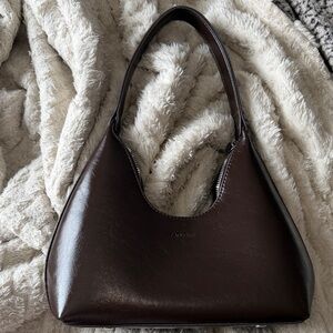 Classic Dark Brown Leather Shoulder Bag with Curved Silhouette